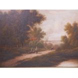 E. Horton, landscape with figures on a track, signed, oil on canvas, 20" x 30"