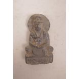 A Tibetan moulded ceramic figure of Buddha, 2½"
