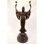 After Agathon Leonard, (French, 1841-1923), a bronze Art Nouveau style female figure on an