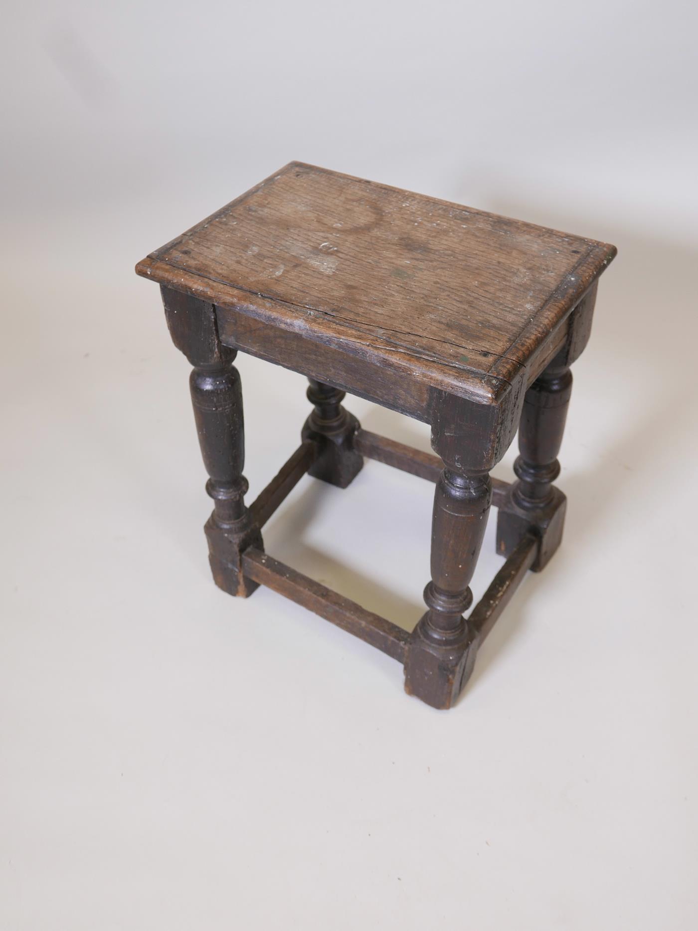 A C18th oak joint stool, 11" x 16", 19½" high - Image 2 of 2