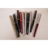 A collection of ten vintage Parker fountain pens