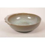 A Chinese celadon crackle glazed bowl with lobed rim, 6" diameter