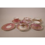 A variety of early C19th porcelain tea and coffee cups and saucers, including Spode, Coalport and