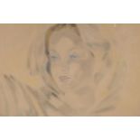 Boris Smirnoff, portrait of a young lady, mixed media drawing, signed, 12½" x 16"
