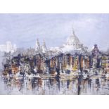 Ben Maile, View of the Thames and St Paul's Cathedral, oil on board, signed. Note: The painting is