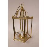 A brass framed hall lantern, 16½" high