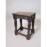 A C18th oak joint stool, 11" x 16", 19½" high
