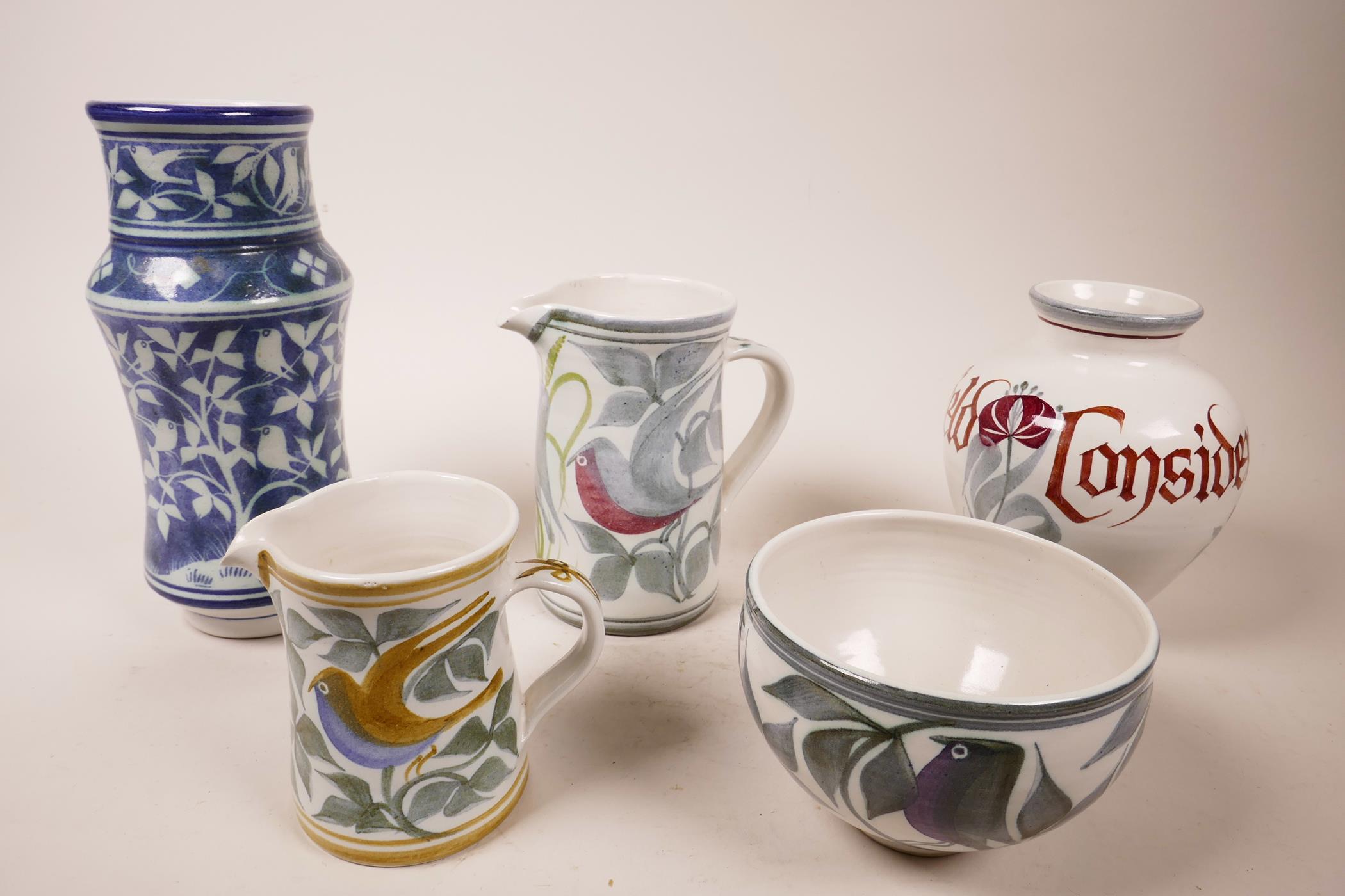 Five pieces of Aldermaston Pottery, hand thrown studio pottery by Laurence McGowan, (British, b.