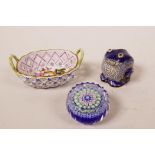 A Herend Hungary porcelain open weave mini basket with handles, number 7425/BFR to base, hand