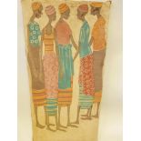 African women, signed Hazinga, mixed media on linen, 31" x 16"