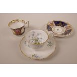 A Coalport 'No. 7' shape teacup and saucer, 1830, hand decorated with forget-me-nots and gilt