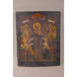 A C19th hand painted Russian orthodox icon, on a poplar wood panel, 13" x 16"