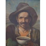 An oil on canvas, study of a gentleman with a bowl of wine, inscribed verso 'M. Salvin, Napoli,