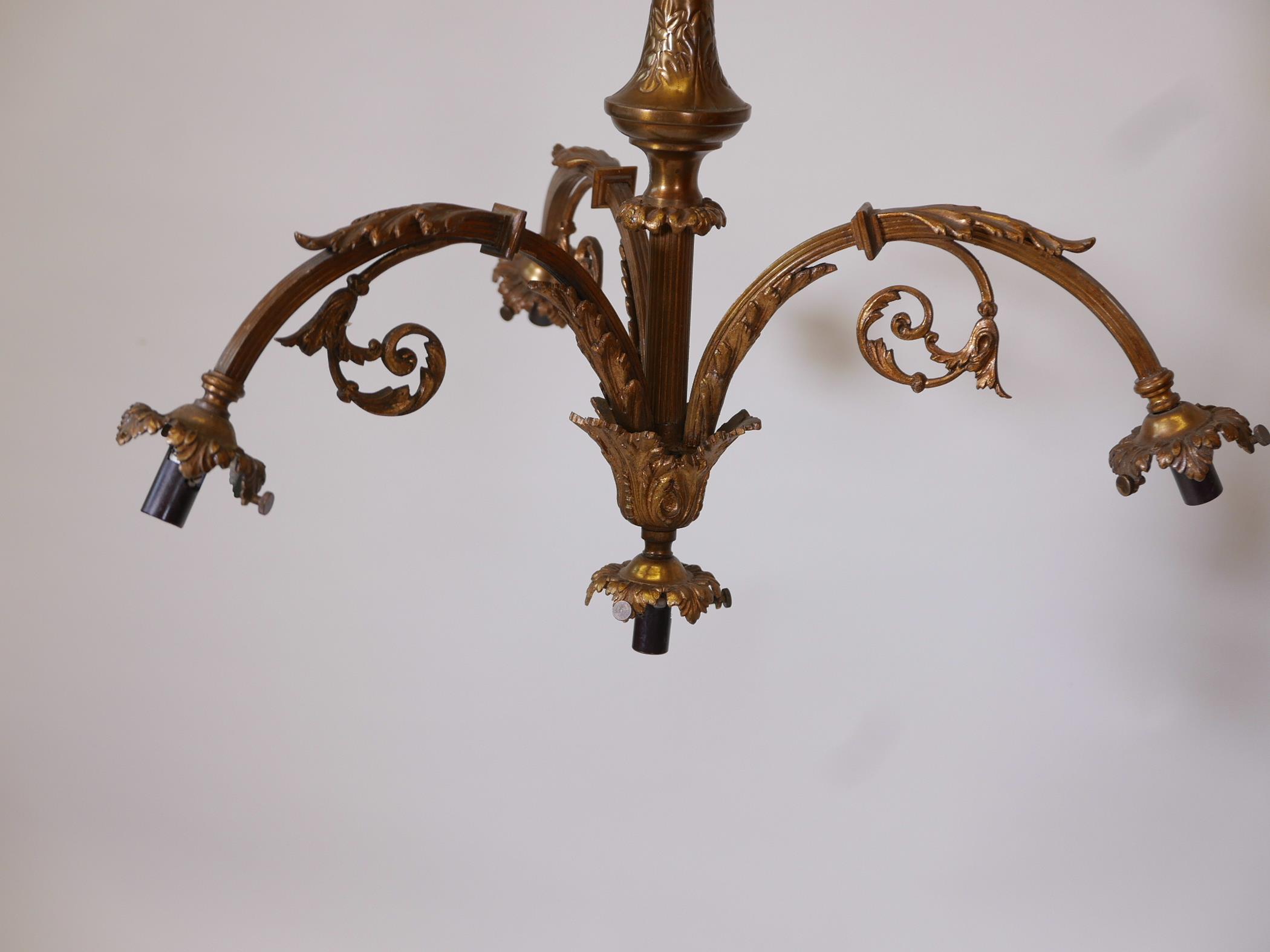 A French brass three branch chandelier with scrolling swag decoration, 18" drop - Image 2 of 2