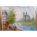 Burnett, Parisian river scene with Notre Dame, oil on canvas, 19" x 15"