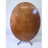 A C19th mahogany oval shaped breakfast table, raised on a turned column and four spaly supports, the