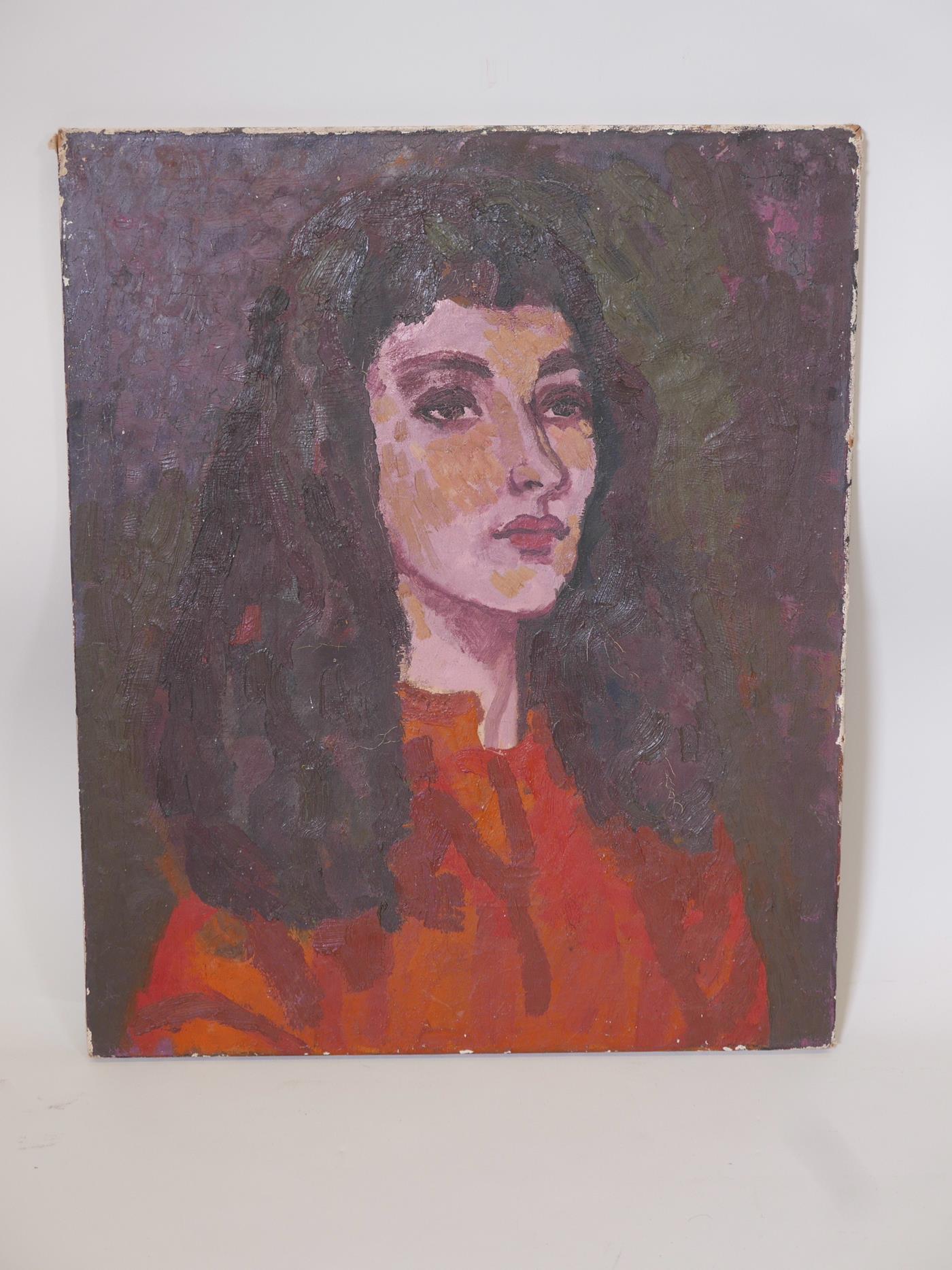 Edward Wolfe, portrait of a lady, signed 'Wolfe', oil on canvas, unframed, 24" x 20" - Image 2 of 4