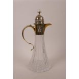 A silver gilt mounted Royal Brierly cut glass decanter, engraved 'Black Bears Polo Team', hallmarked