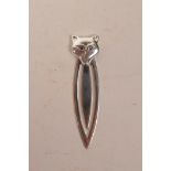 A white metal bookmark with fox head finial, 2"