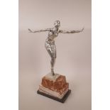 After Demetre H. Chiparus, a French silvered bronze figure of an Art Deco style dancer, mounted on a