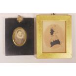 An antique miniature of an Elizabethan gentleman, together with a Victorian silhouette of a lady