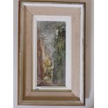 Continental street scene, signed Dan, mid C20th, oil on canvas laid on millboard, 12" x 6"