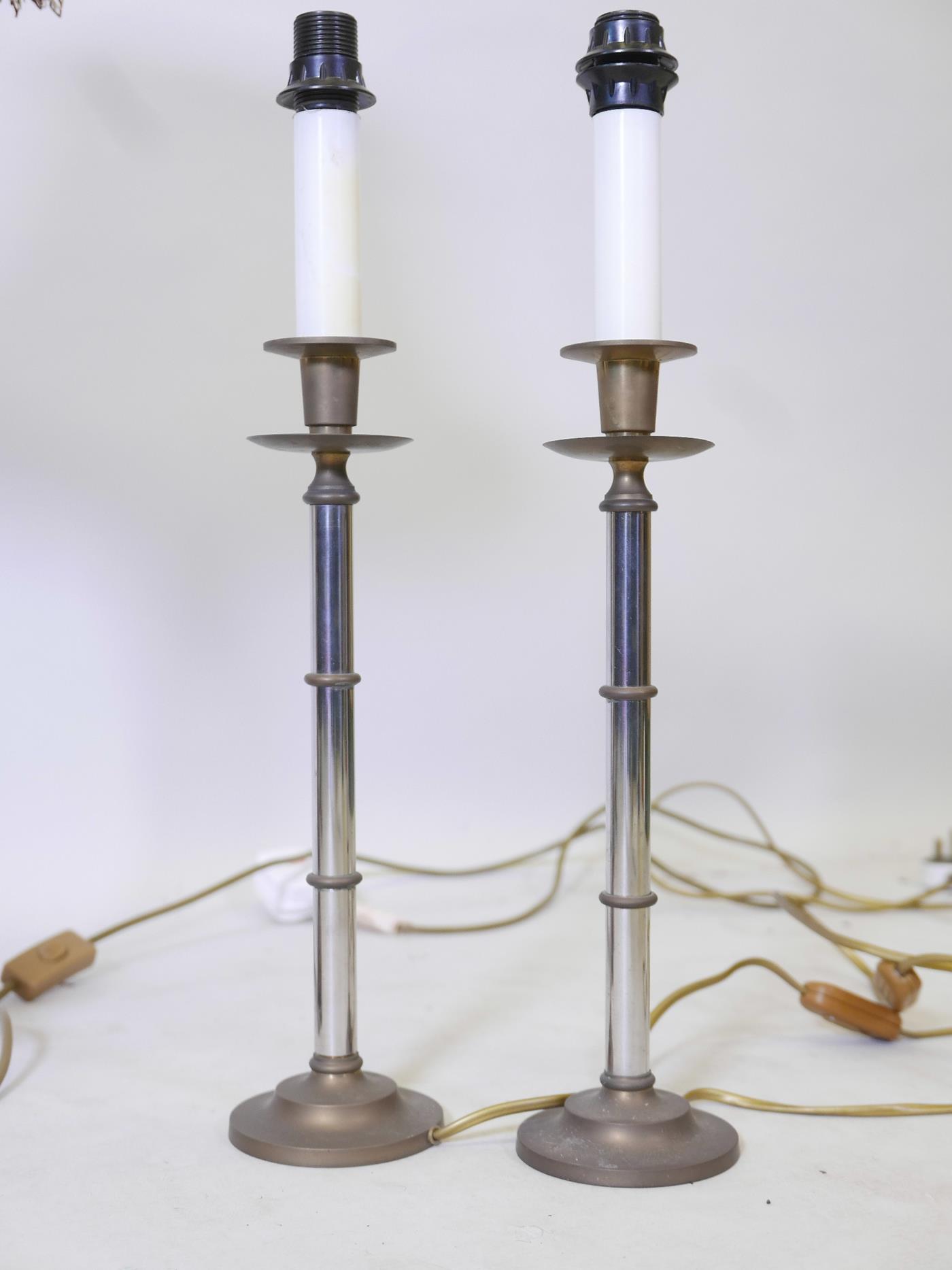 A pair of gilt composition table lamps, 31" with shades, a pair of chrome and brass lamps and bronze - Image 5 of 5
