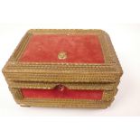A C19th Continental tramp work and velvet jewellery box, 11" x 9" x 6½"