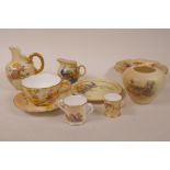 A collection of Royal Worcester porcelain, mainly blush ivory, to include a cream jug, pattern No.