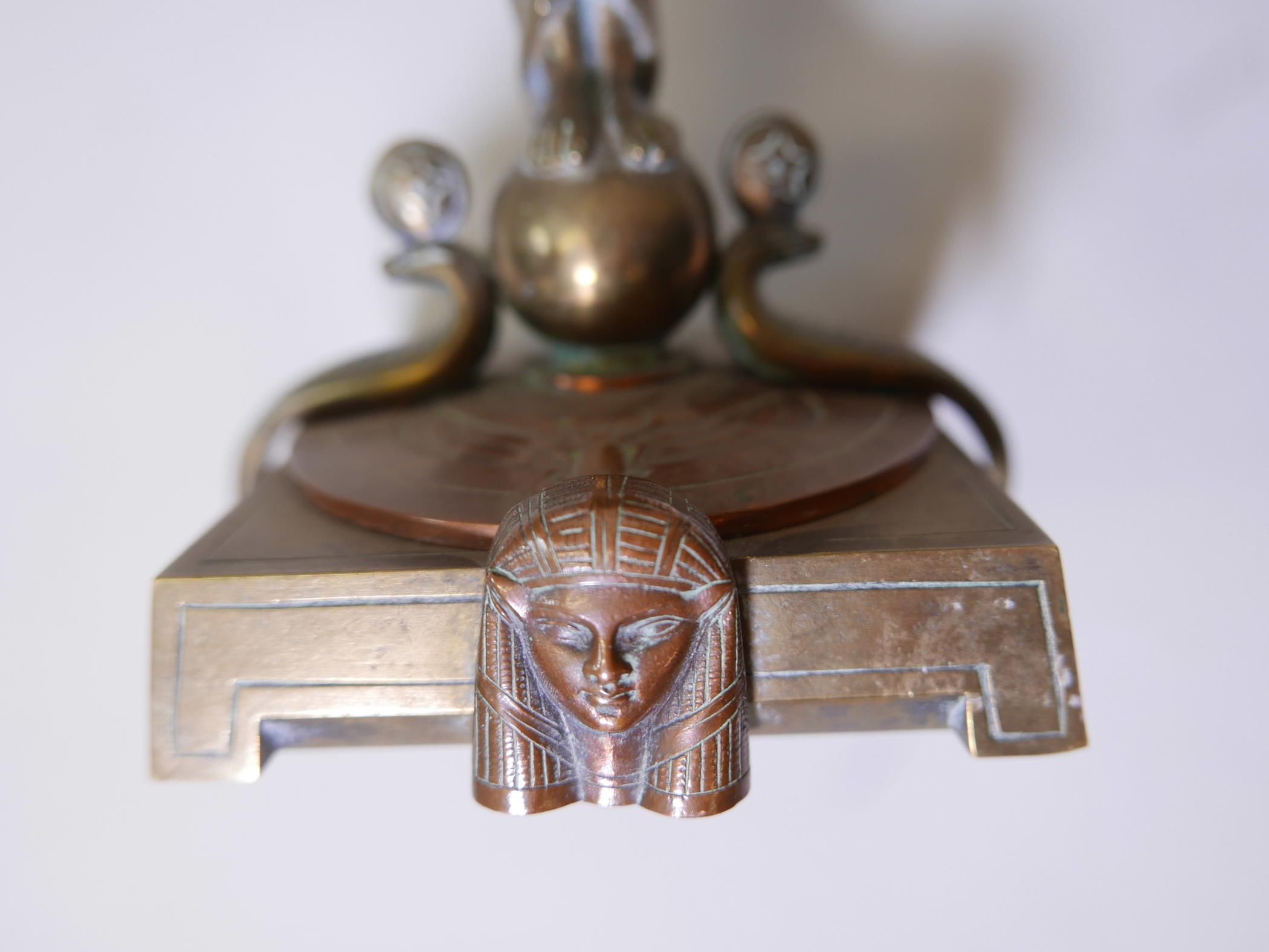 A French Art Deco brass and copper tazza, the top with engraved zodiac figures and a central - Image 6 of 6