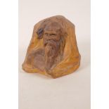 William Rickett, Australian, ceramic sculpture with a bearded man's head, 4½" high