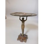 A French Art Deco brass and copper tazza, the top with engraved zodiac figures and a central