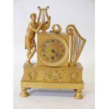 A C19th French empire style ormolu mantel clock, 9" high