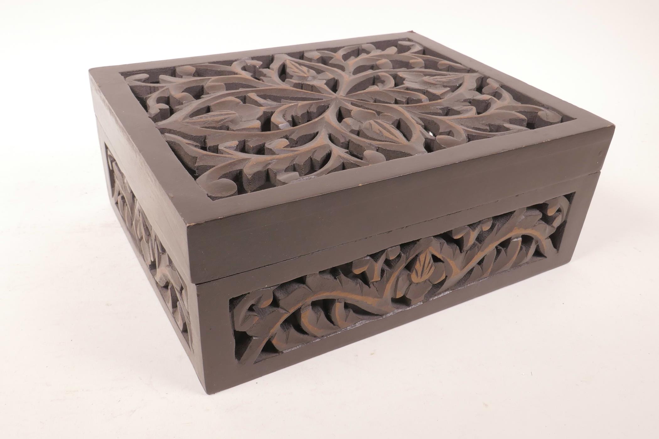 A pierced and carved wood box, 10" x 8" x 4" - Image 3 of 3