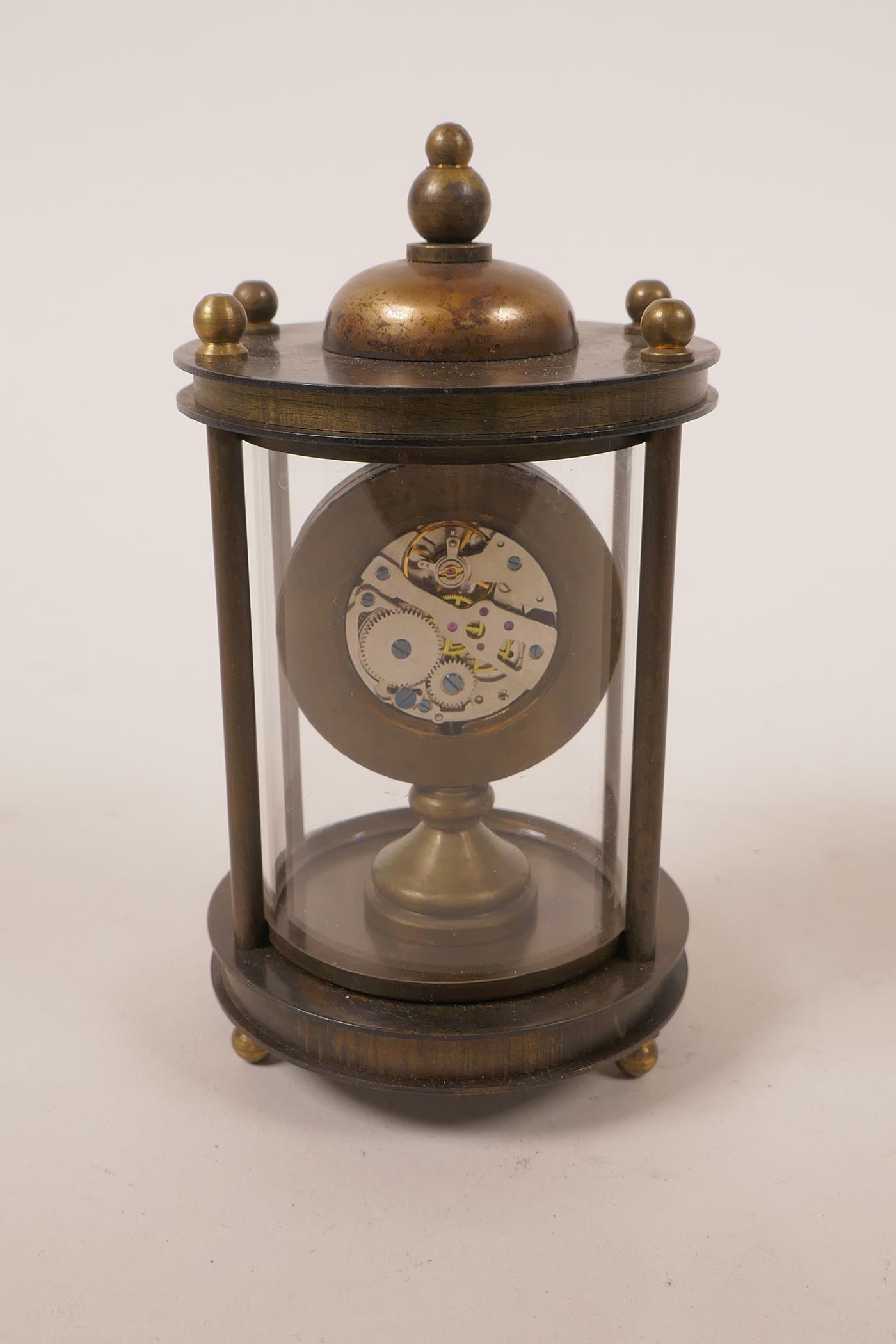 A bronze metal cased desk clock with an open movement, 4½" high - Image 2 of 3