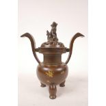 A bronze censer with gilt splash decoration, 6" high x 5" wide