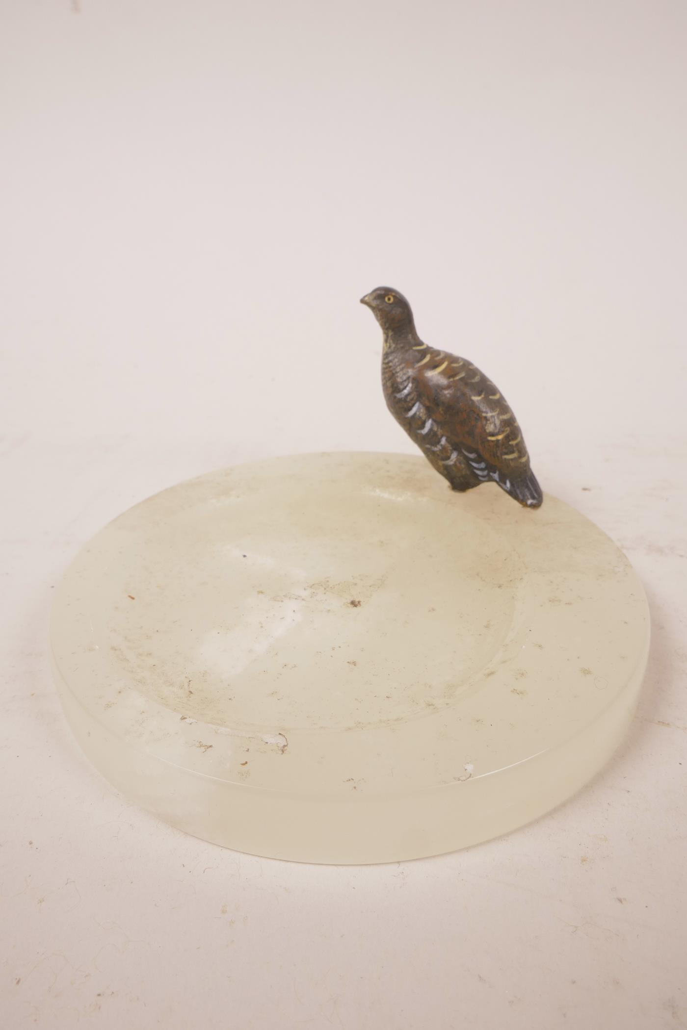 An onyx ashtray with bronze partridge, 4½" wide - Image 3 of 4