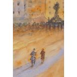 Figures in a continental town square, signed Ludovici, unframed watercolour, 9½" x 7½"