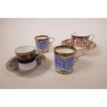 Various English coffee cans and demitasse including a possible Spode coffee cup and saucer in an