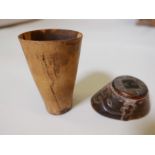 A Chinese hoof and horn paper weight carved with symbols and calligraphy, 4" long, together with
