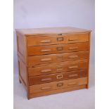 A Glenhill office furniture pine six drawer plan chest, (3+3), 37" x 28" x 34" high