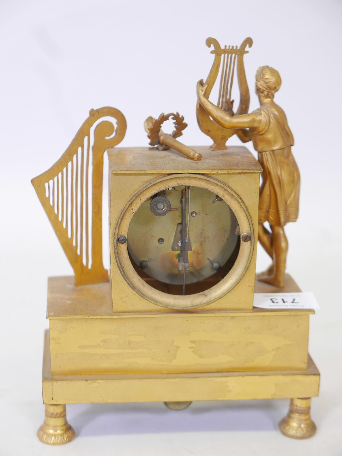 A C19th French empire style ormolu mantel clock, 9" high - Image 3 of 3