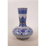 A Chinese cloisonne vase decorated with a lotus flower pattern, seal mark to base, 12" high