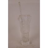 A signed studio glass tree bark and face pattern Pimms jug, with horse's hoof stirer, 10" high