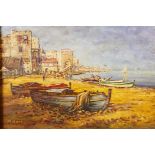 Matzon (C20th), 'A Continental Beach Scene', signed lower left and labelled verso, oil on board,