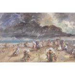 A French Impressionist style landscape with figures on a promenade, indistinctly signed, oil on