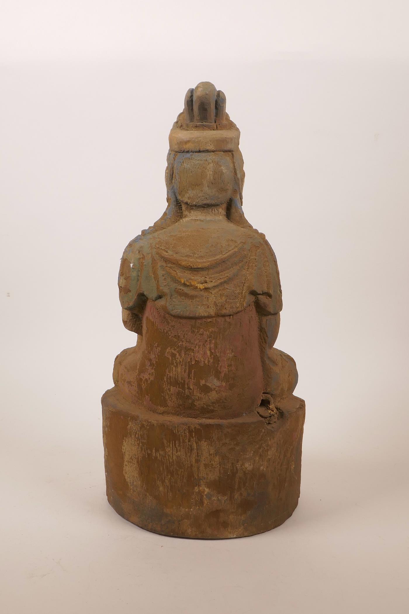 A Chinese carved and painted wood figure of Buddha seated in meditation, 14½" high - Image 3 of 6