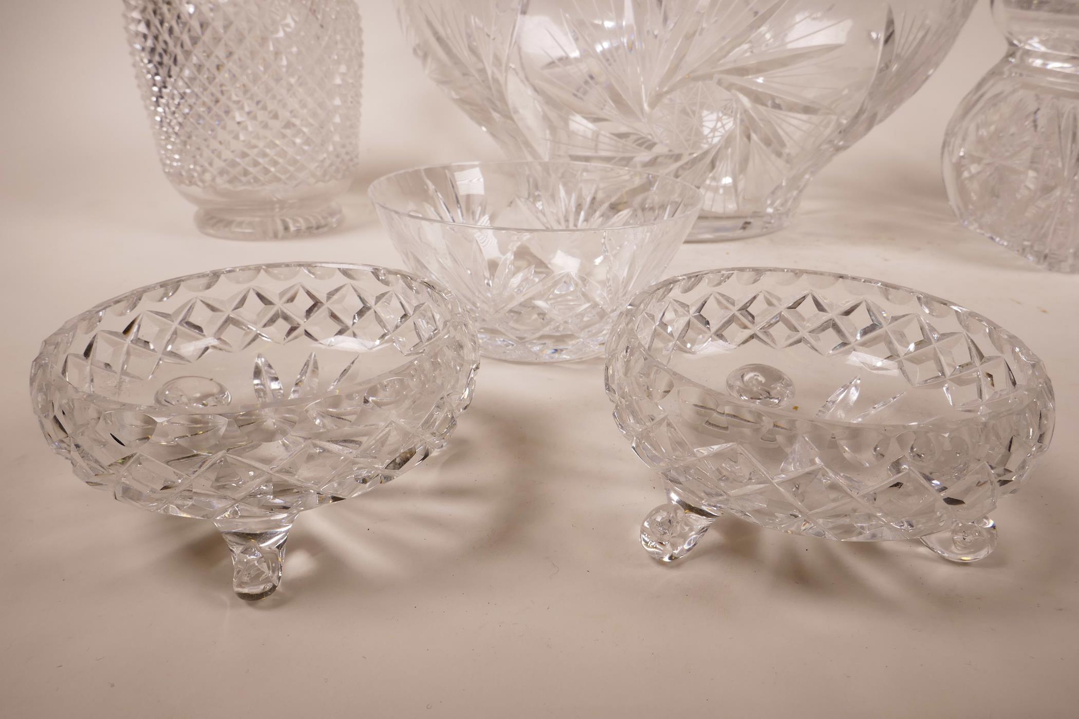 A lead crystal cut glass basket with traditional starburst design, 12" high x 12" long; an Edinburgh - Image 4 of 6