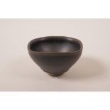 A Chinese Jian kiln rice bowl with hares' fur style glaze, 5" diameter