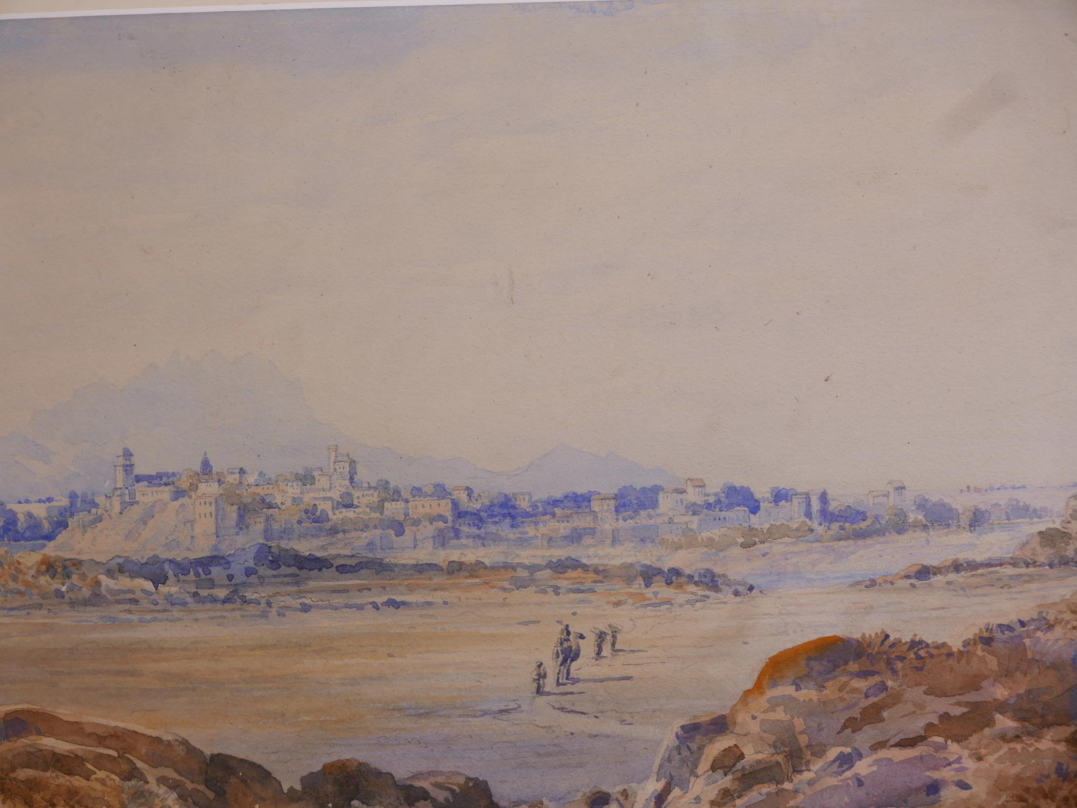 Col. Ayrton Pullan, landscape with a view of Madras, signed & dated '95, watercolour, 18" x 9"